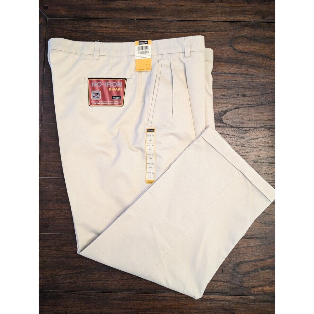 Men's Haggar 100% Cotton  Pants. Off White/Light Gray Khaki 44 X 30 No Iron